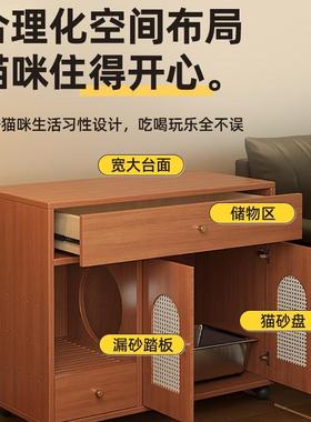 猫砂置物架实木封闭柜猫厕所式防带砂大猫砂盆中AL626812古风号收