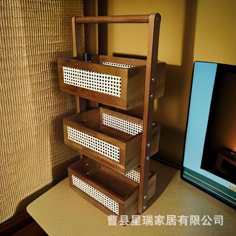 多层实木桌面置物收纳架