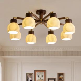 新中古式 吊灯客厅吸顶奢灯中风现代大气黑胡桃木复古轻室餐卧URS