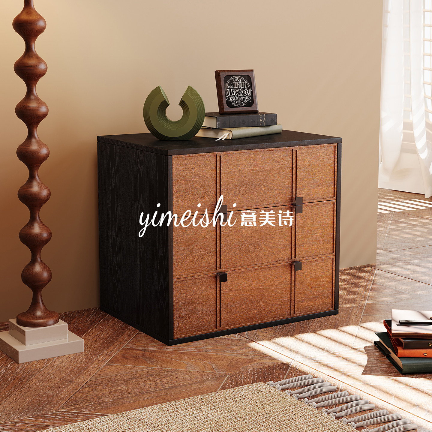 意美诗欧式复古纯实木卡门柜中古风家用模块组合柜斗柜落地电视柜