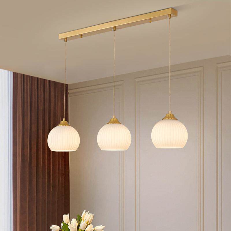 全铜美式现代简约大气餐厅灯三头吧台吊灯奶油风轻奢饭厅餐桌灯具