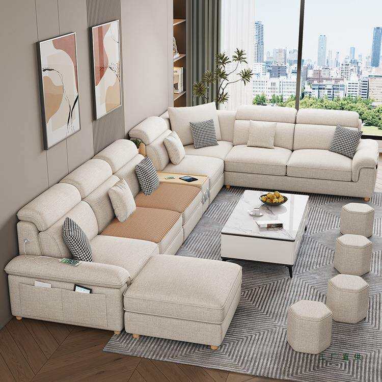 现代棉麻猫抓科技布艺沙发客厅2026新款真皮贵妃转角中大户型家具