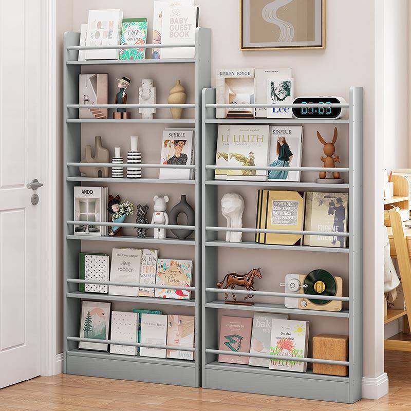 儿童书架置物架落地壁挂多层收纳架实木家用绘本架门后超薄窄书柜