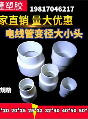 PVC电线管大小头同心变径直接直通接头异径快速转接头16202532pvc