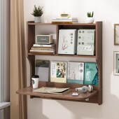 壁挂式 墙上折叠学习桌实木家用卧室床头书桌电脑桌超强承重书架