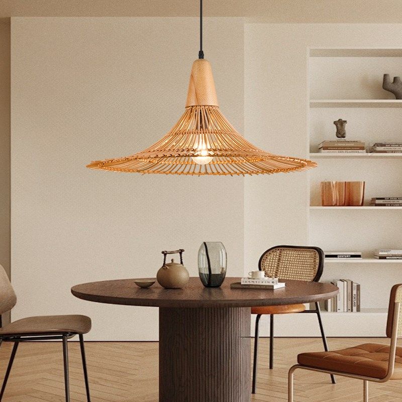 侘寂风吊灯创意个性民宿卧室客厅仿古灯藤编藤艺餐厅复古木艺吊灯