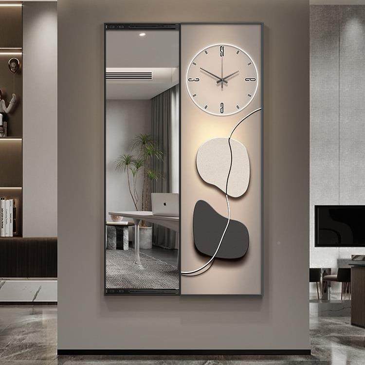 现代简约带钟表隐藏全身镜饰画隐形穿玄衣镜式关挂画试衣AL748729