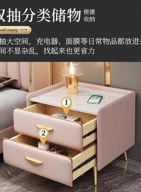 NA888绿色意式实木床头柜简约代现卧室家用皮SNA8838质收纳3柜轻S