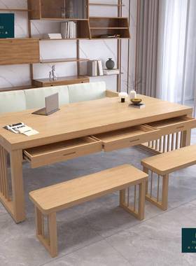 实木客厅大长桌面组功合双人习桌家用办桌公多学TPK能工作台书法