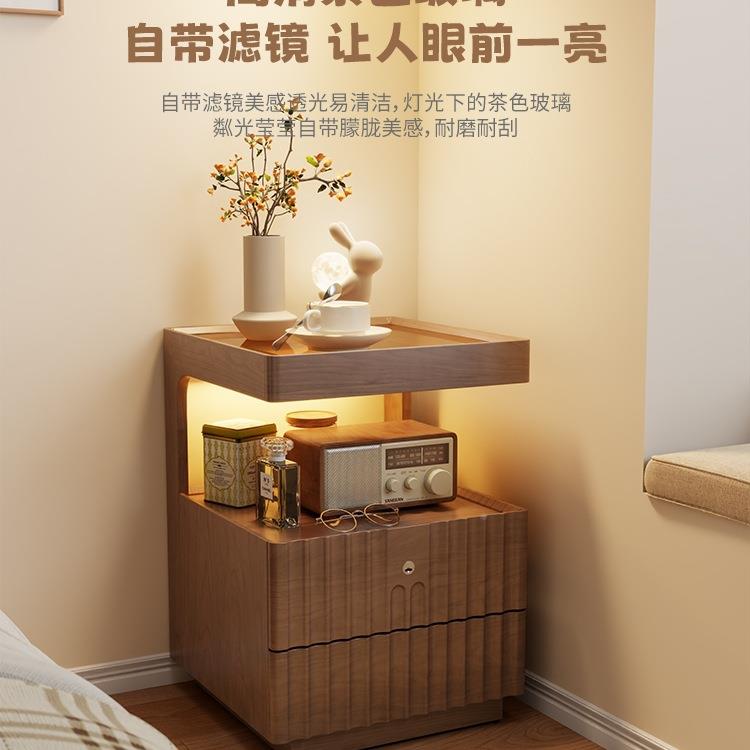 CTG016实木物床柜简约现代家用卧头室带锁储柜型床边小置物架简易