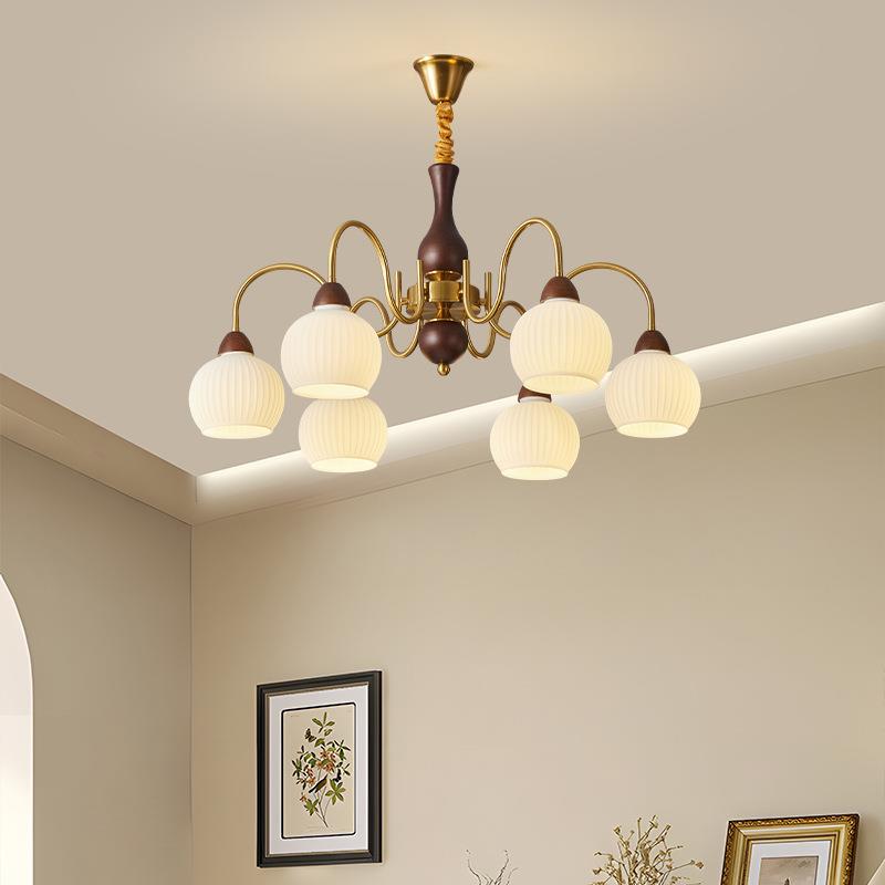 客厅吊中古美式复632古胡桃木色灯创实木餐厅书房护眼风大意厅住