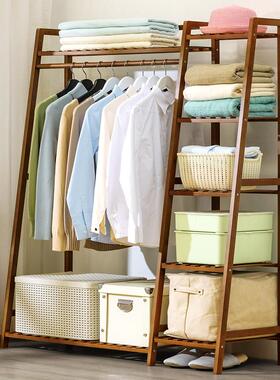 挂衣落地架18026柜置物架卧室简易衣架收纳多功能衣帽架实木挂衣服架子
