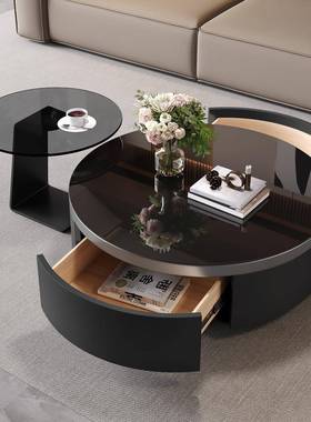 意式钢化jjt-228理玻璃大纹茶几沙发客厅轻茶桌现代奢简约圆桌石创意茶几