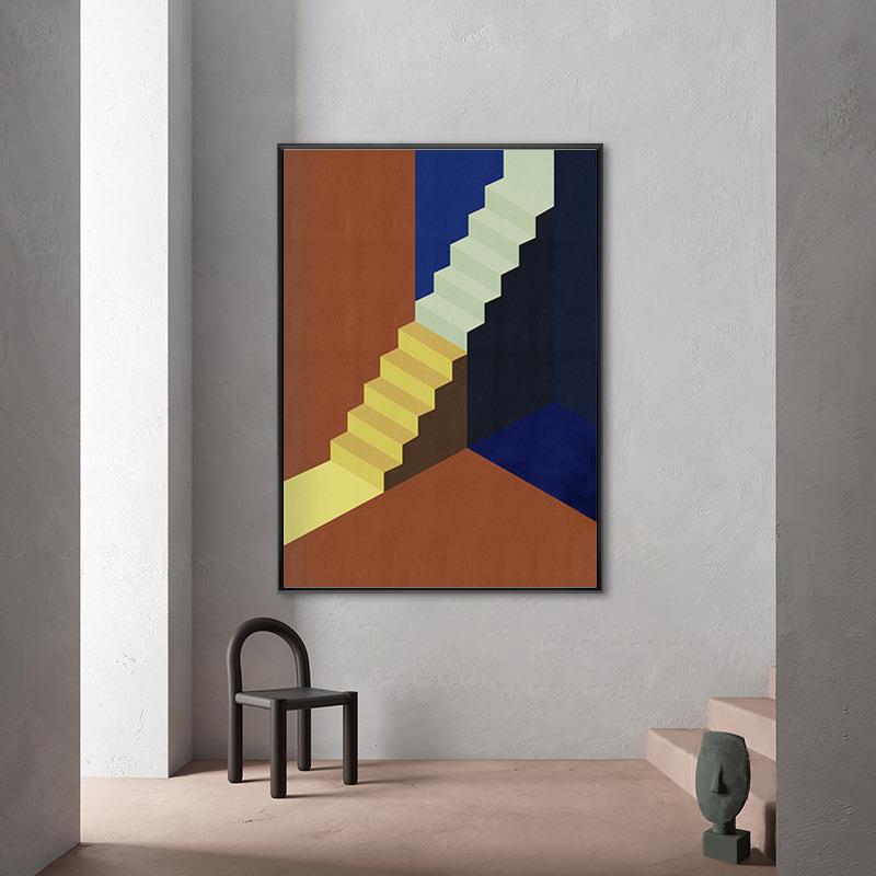 色彩筑厅现代轻建奢客装饰画建抽筑玄关壁QX202111画象大气过道走