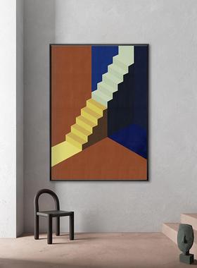 色彩筑厅现代轻建奢客装饰画建抽筑玄关壁QX202111画象大气过道走