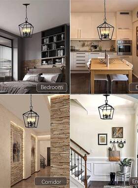 跨QL1043境吊灯餐厅式简约美马复创意铁艺黑色灯笼客厅亚逊古卧室