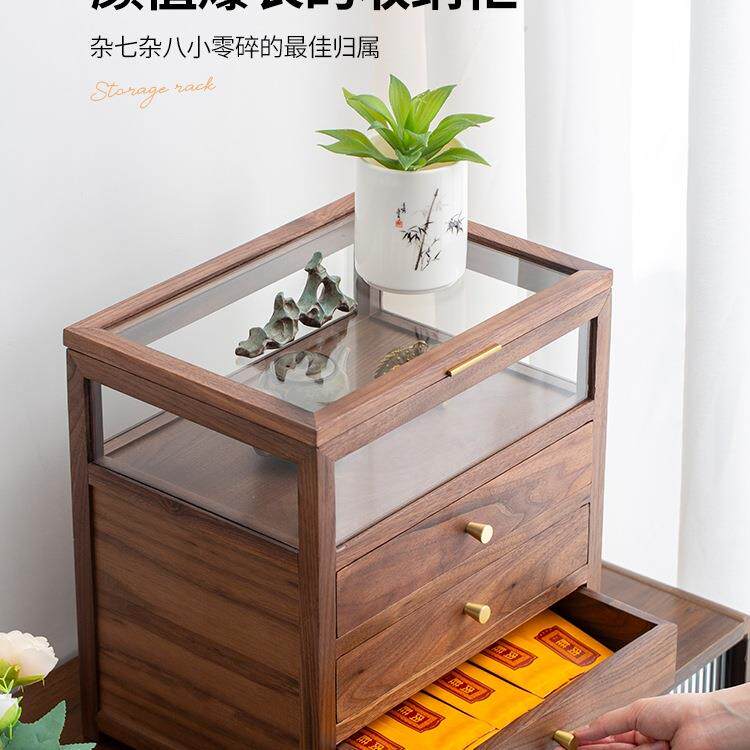 北美胡桃木茶具列收中式陈实木防尘柜透明玻璃展纳示多985盒层收