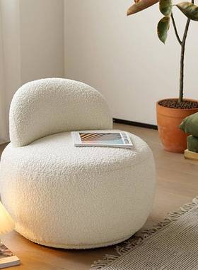 轻奢极简泰迪绒沙发椅白色懒人单人椅休闲沙发椅轻奢客厅卧室家用
