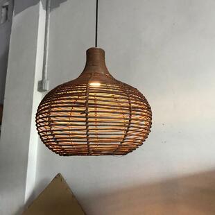 日式竹编灯笼竹灯罩复古民宿大排档铁艺藤编吊灯飞碟造型竹编吊灯