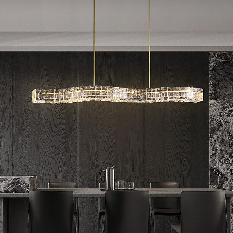 现代极简波浪形餐厅吊灯高端吧台长条灯设计师个性冰块玻璃吊灯