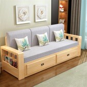 实木沙发床一体两用可折叠多功能单人伸缩一体客厅实木折叠床沙发