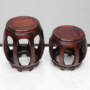 红木鼓凳仿古中式实木圆凳鼓墩印尼黑酸枝木古筝凳客厅茶几矮凳子
