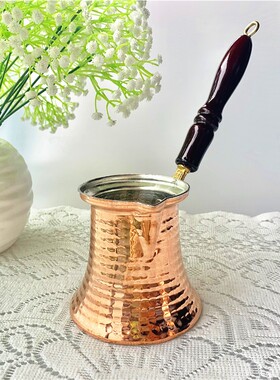 土耳其进口纯手工加厚紫铜手冲咖啡壶茶壶Cezve150-600ml木柄防热