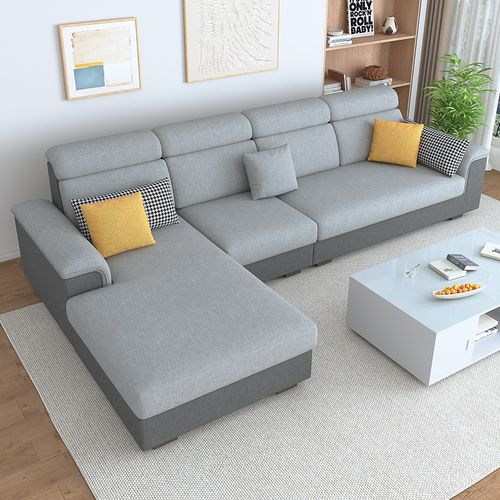 布艺沙发客厅小户型简约现代棉麻布猫抓皮可拆洗转角贵妃直排沙发