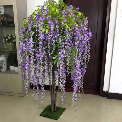 仿真紫藤树室内装饰假树紫藤花实木树干仿真度高客厅商场舞台布置