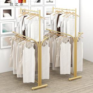 服装店双杆展示架男女装中岛架双排上下层服装货架双层落地挂衣架