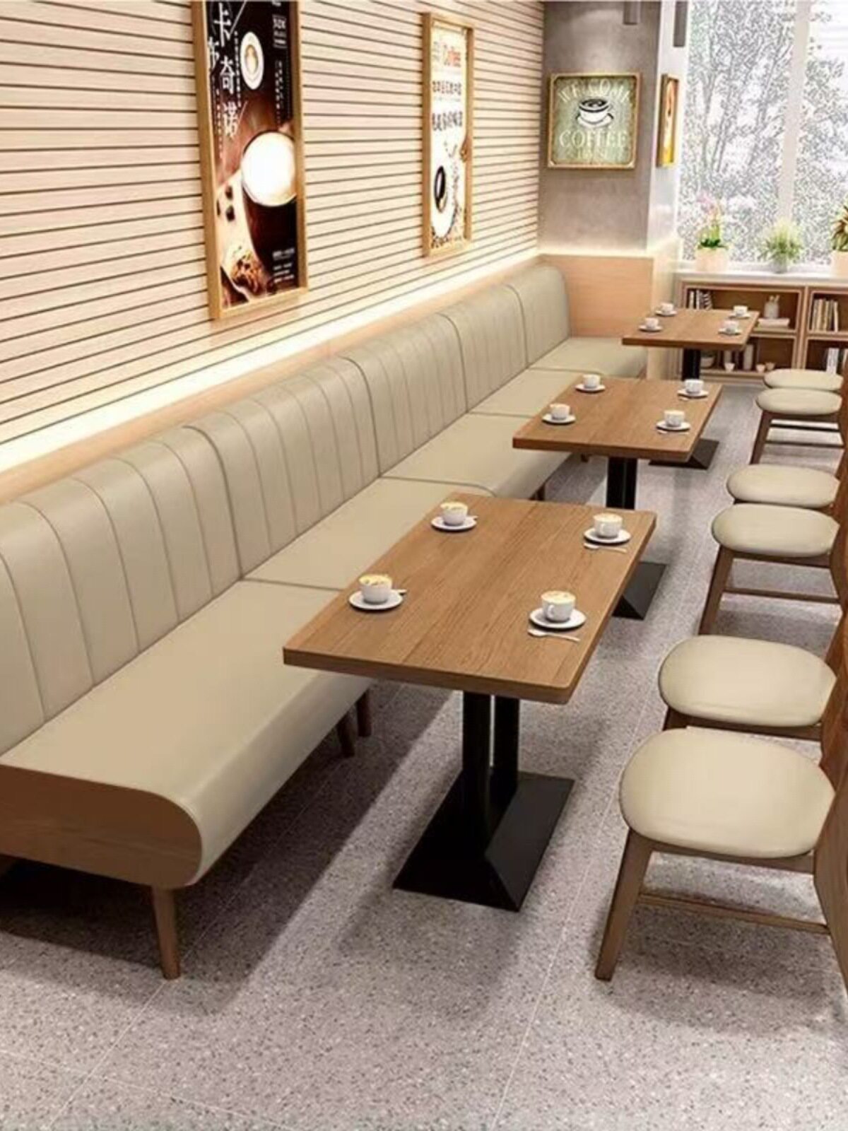 餐厅卡座沙靠墙奶茶甜品饭店餐饮茶楼商用桌椅子组合接待座椅标配