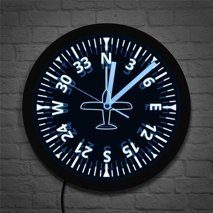 LED发光挂钟黑色墙钟飞机仪表座舱仪表航空家居装饰时钟壁钟