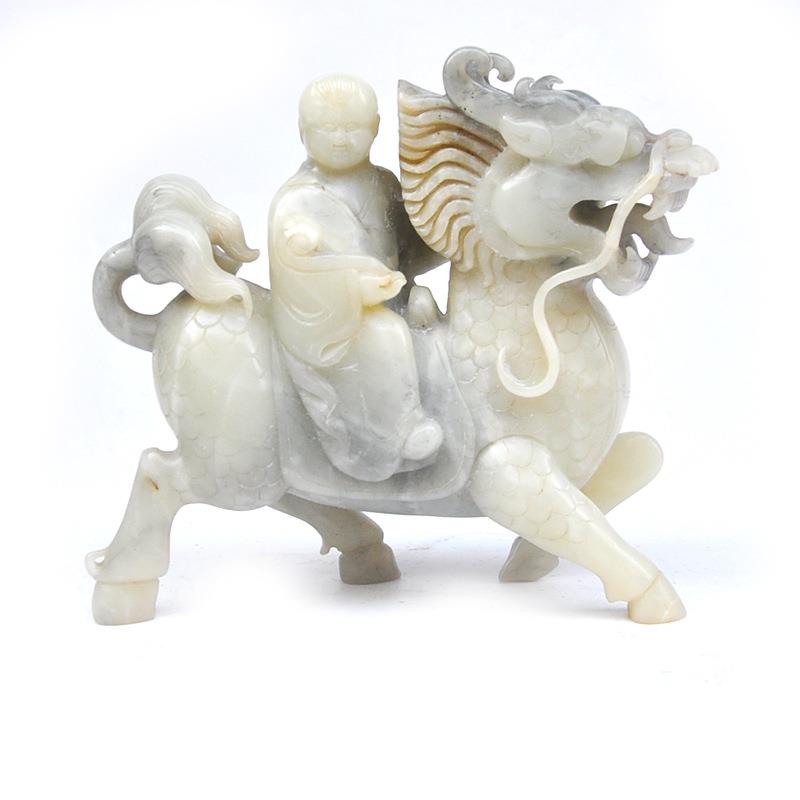钰程本命年玉器20厘米送子麒麟吉祥家居摆件天然玉器