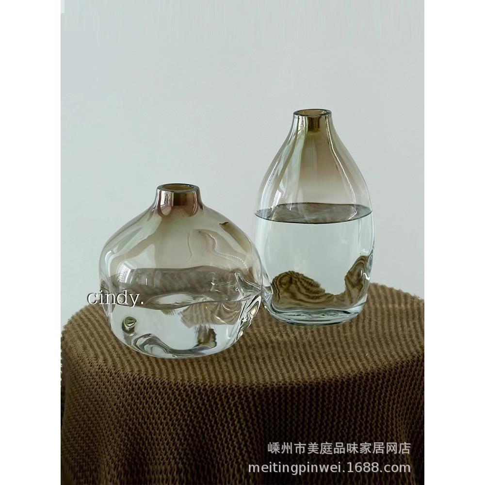 美学北欧简约高级感吊钟马醉木大号金色渐变细口玻璃花瓶