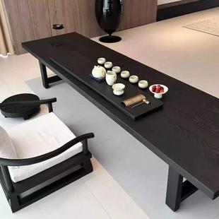 新中式黑色茶桌茶台榻榻米碳化白蜡木实木阳台矮桌简约飘窗炕几