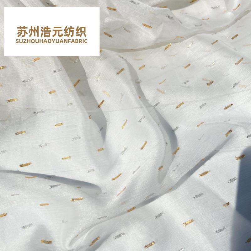 行选金丝雪纺面料金线银线提花剪花女装布料刺绣金线嵌条圆点