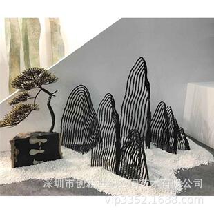 抽象不锈钢山体雕塑楼梯口装饰摆件水池造景雕塑镂空山体摆件