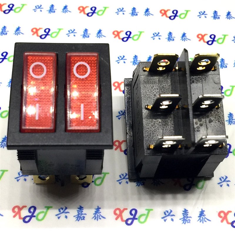 双联6脚红色 带灯船型开关塑料开关KCD8-212N KCD2 15A/250V 5只