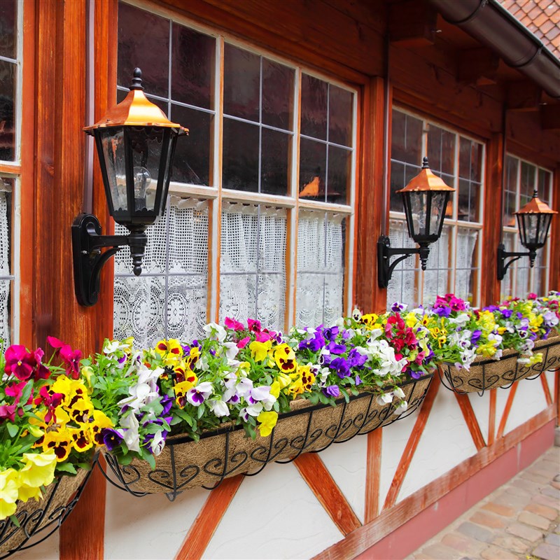 热卖壁挂马槽椰棕花盆 庭院阳台栏杆铁艺椰棕花篮
