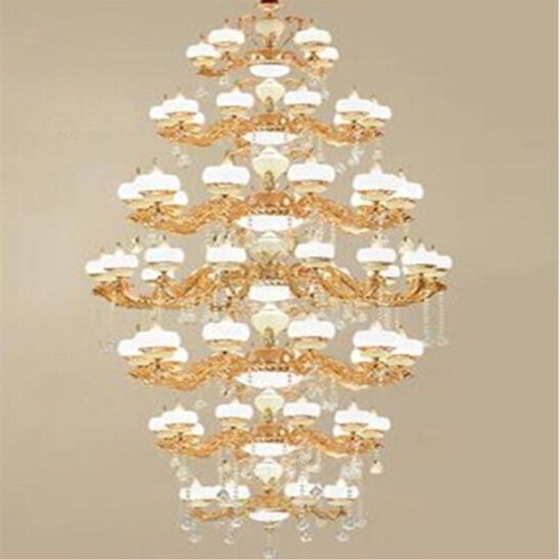 别墅复式楼客厅大吊灯欧式楼中楼水晶大吊灯锌合金大吊灯