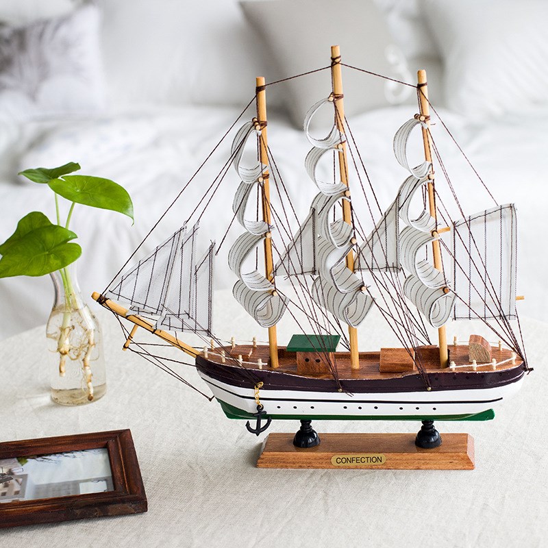 33cm松木帆船 简约帆船模型 木制工艺品 欧式摆件厂家 一帆风顺