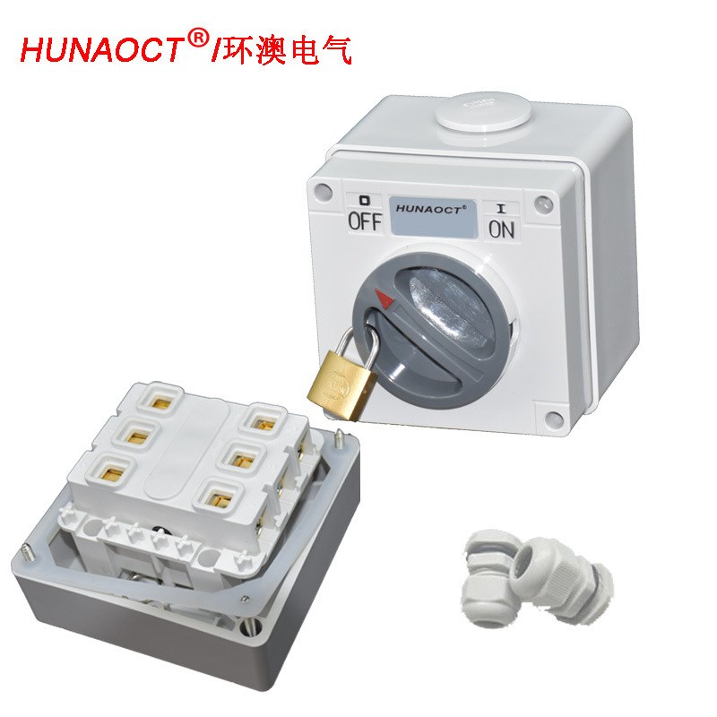 HUNAOCT澳标旋钮防水开关 56SW310 方形防水隔离开关IP66
