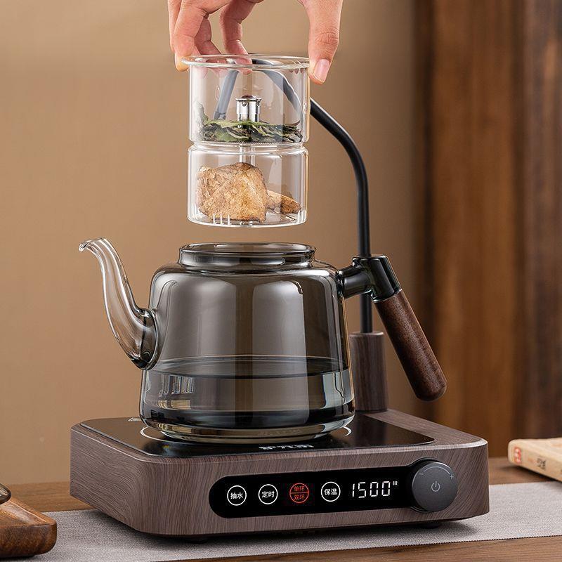 新款自动上水量抽水电陶煮茶炉器炉烧水胡桃木SCX全玻璃大容煮蒸