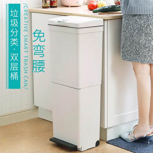 批双层分类廚餘垃圾桶家用房高离款移动大容量厨干分F95T7TH7日湿