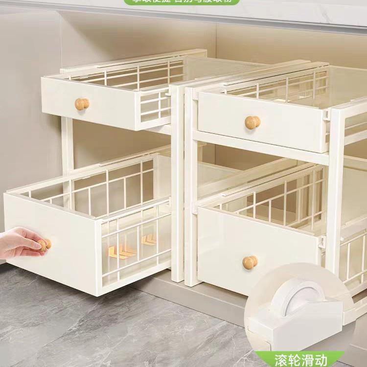 厨房抽拉物置物水架橱柜双层方管下水架子家用下槽整理式调料方管