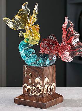 CVE高档办公桌创意水晶锦玄鲤鱼财摆件关酒柜视柜如招鱼电得水装