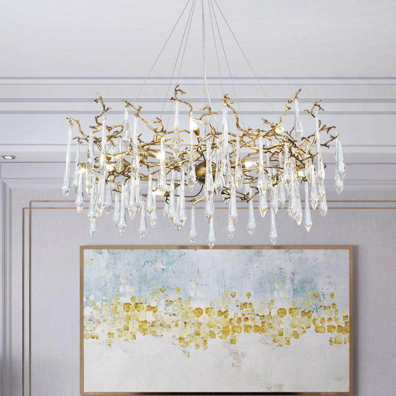 全铜树水晶吊枝灯室美式计师卧样品房DSD002别墅后现代客厅灯设具