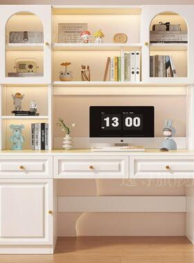实书桌书架一体家用台式电桌RRU学生学户习写字桌简约小木脑型办