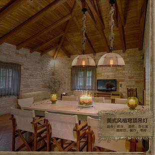 村手工编麻绳吊灯264美式乡酒吧服装织半圆布罩吊灯店复古柳编吊