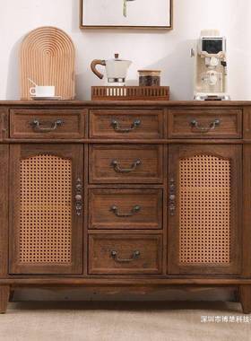 XWS美式厅实木餐收边边柜厅欧式餐客储物柜多功能厨房纳家用茶水